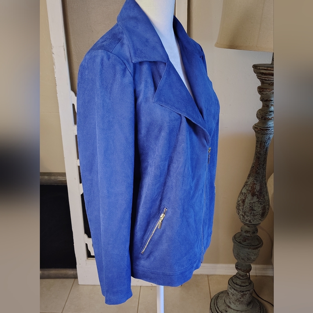 Blue Faux Suede Chico's Women's Moto Style Jacket - Picture 6 of 8